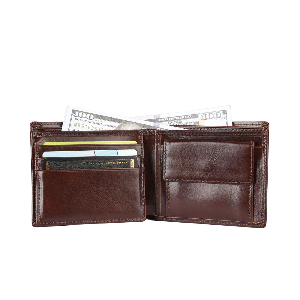 Genuine Leather Men's Wallet, Short Style, Top Layer Cowhide, Multi-Card Slots, Trendy Men's Wallet/Coin Purse