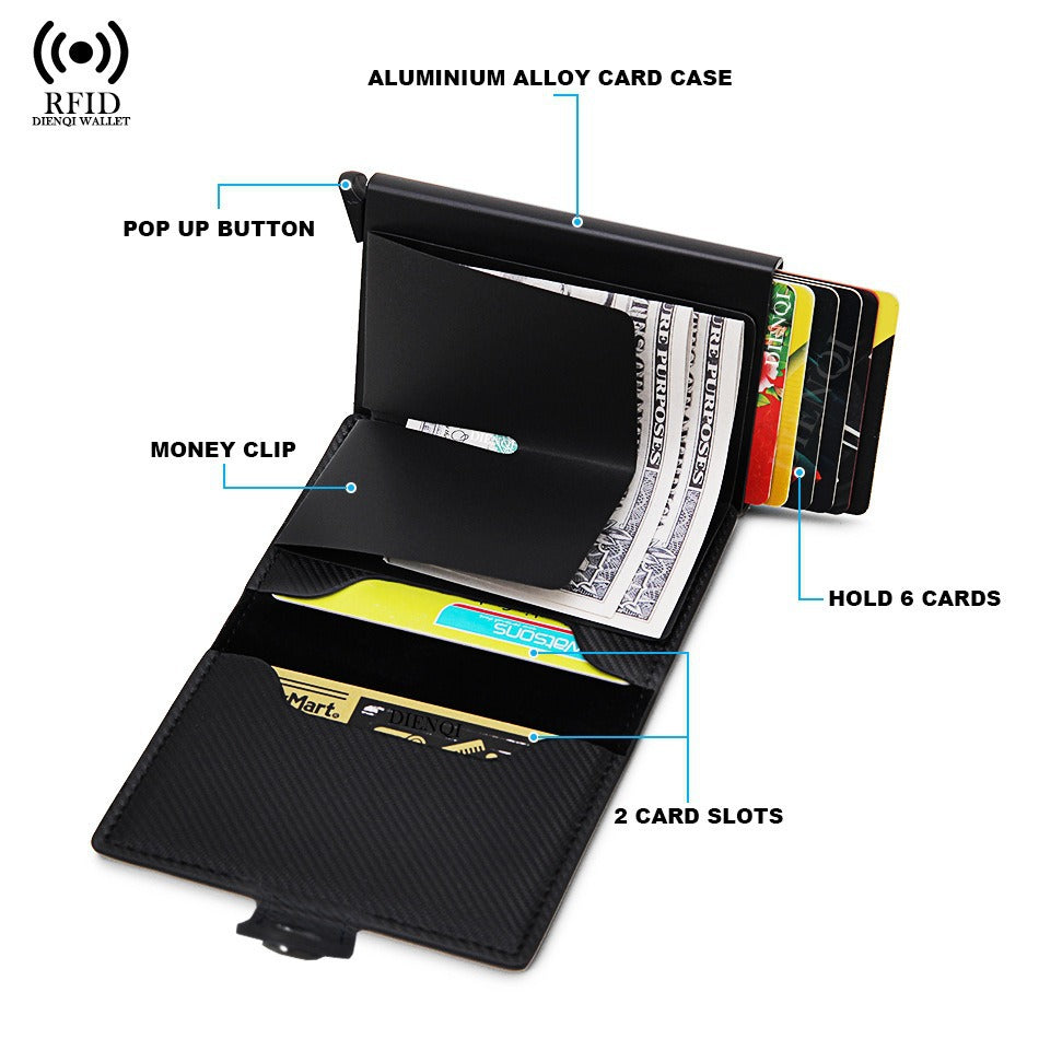 RFID anti-magnetic anti-theft men's card holder with automatic pop-out wallet/money clip