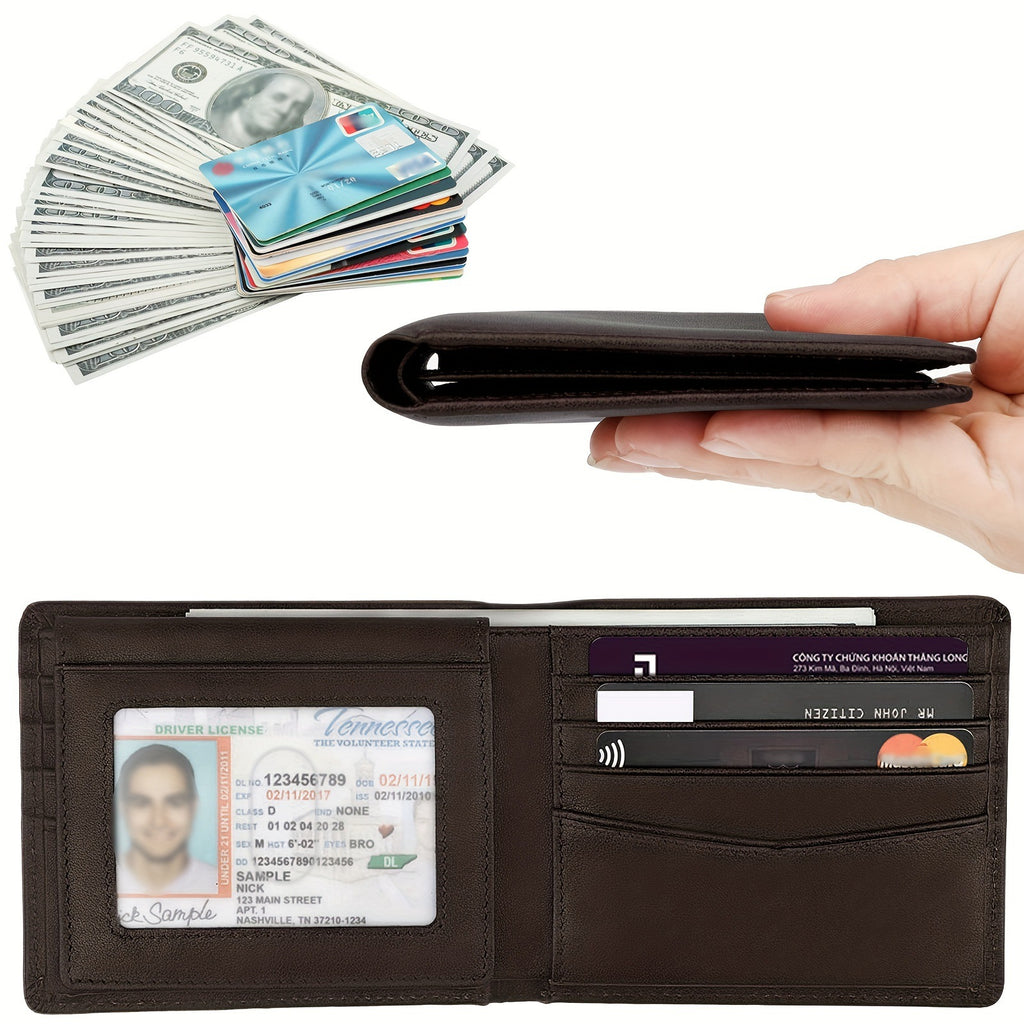 Men's wallet, RFID anti-theft, business style, multi-card slot, short tri-fold design.
