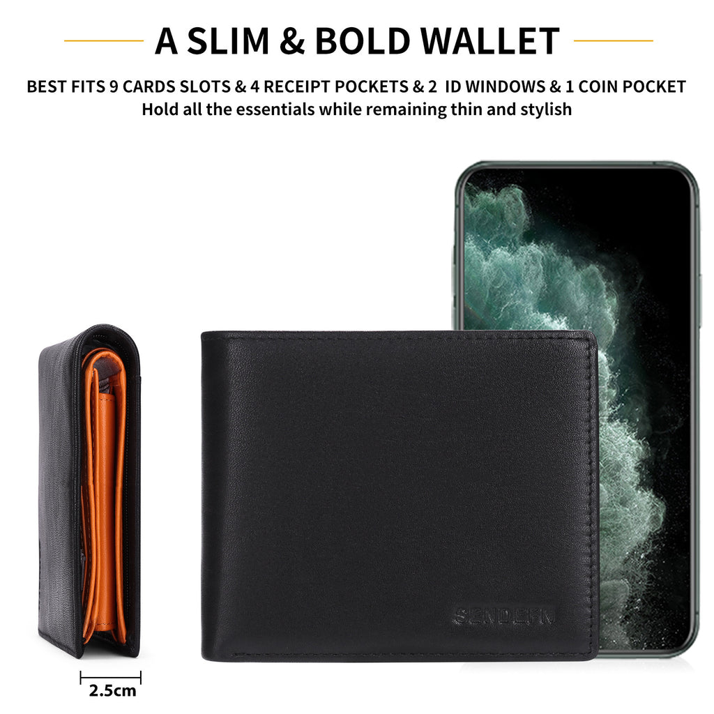 Multifunctional Men's Wallet, Top-Grain Cowhide, Two-Tone Color Wallet, RFID Anti-Theft