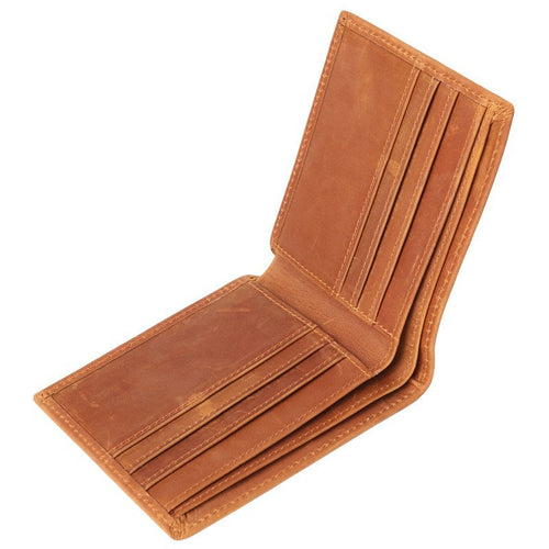 Anti-magnetic, anti-theft, RFID, men's retro crazy horse genuine leather wallet, purse, card holder, ultra-thin horizontal style