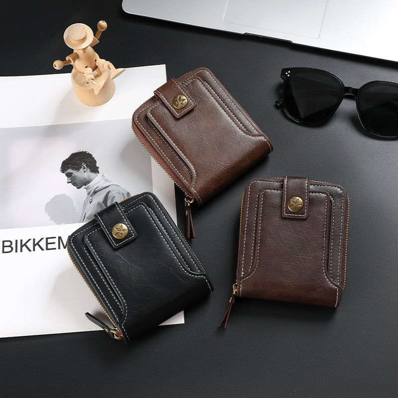 Men's Short Wallet, European and American Style, Multifunctional Wallet, Zipper Buckle, Card Holder, Wholesale, Credit Card