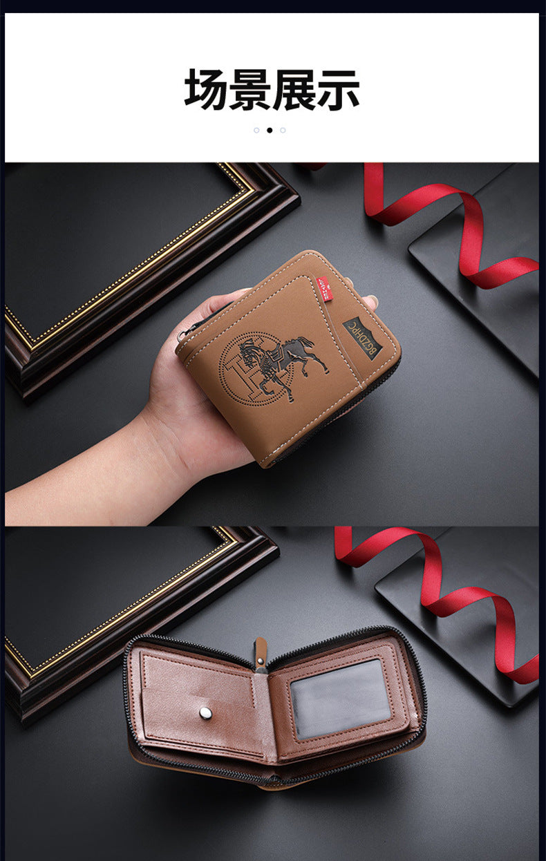 Men's Short Wallet, European and American Style, Multifunctional Wallet, Zipper Buckle, Card Holder, Wholesale, Credit Card