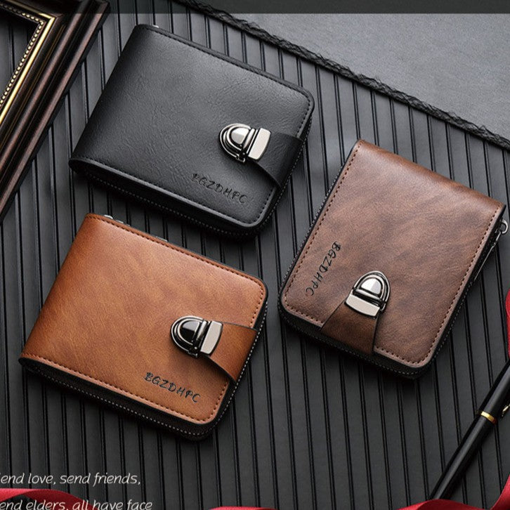 Men's Short Wallet, European and American Style, Multifunctional Wallet, Zipper Buckle, Card Holder, Wholesale, Credit Card