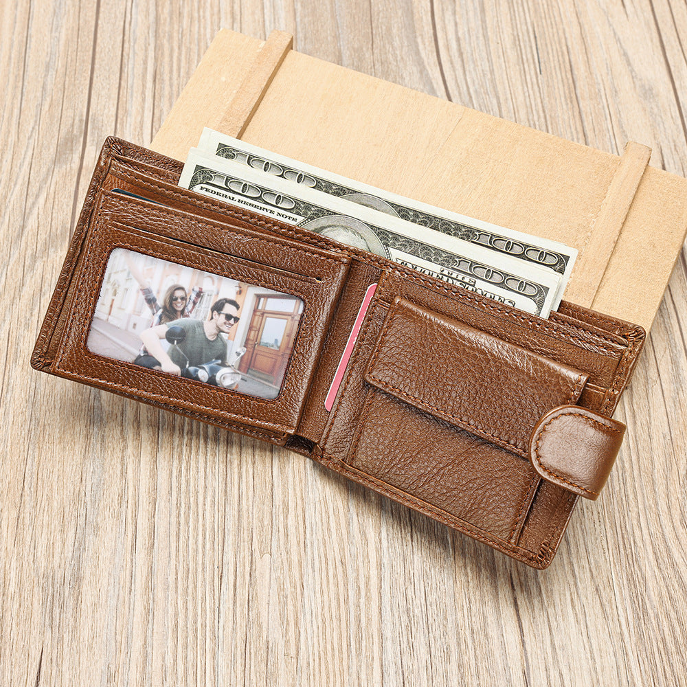 Men's wallet with multiple card slots, casual coin purse, retro genuine leather wallet, large capacity.