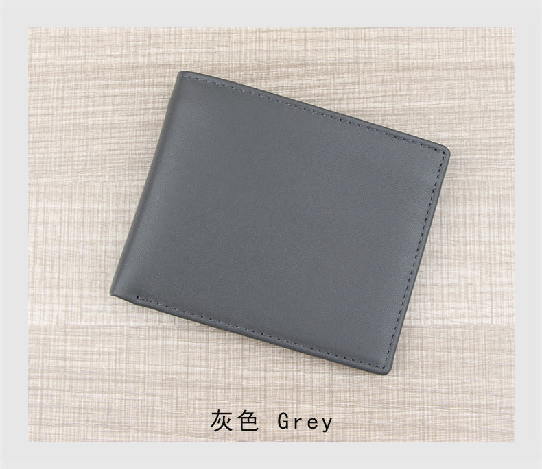 Men's wallet made of top-grain cowhide and Nappa leather, multi-card slot credit card holder, short wallet with zippered coin pocket.
