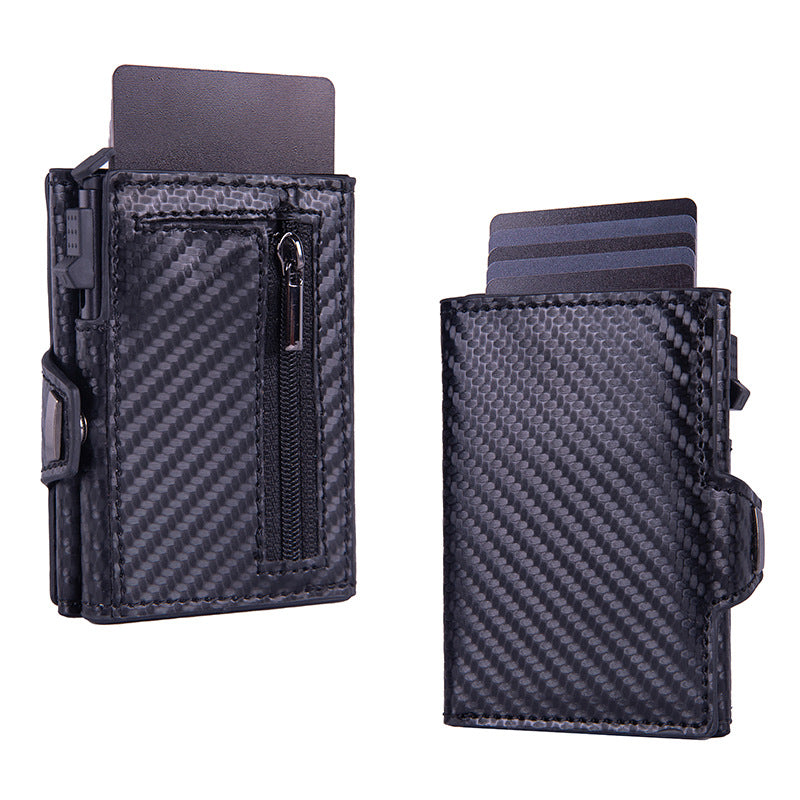 RFID anti-theft leather card holder, men's multi-card slot aluminum alloy automatic pop-out card holder.
