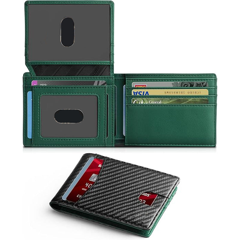 Carbon fiber flip wallet, double-fold edge short microfiber wallet, RFID anti-theft men's wallet