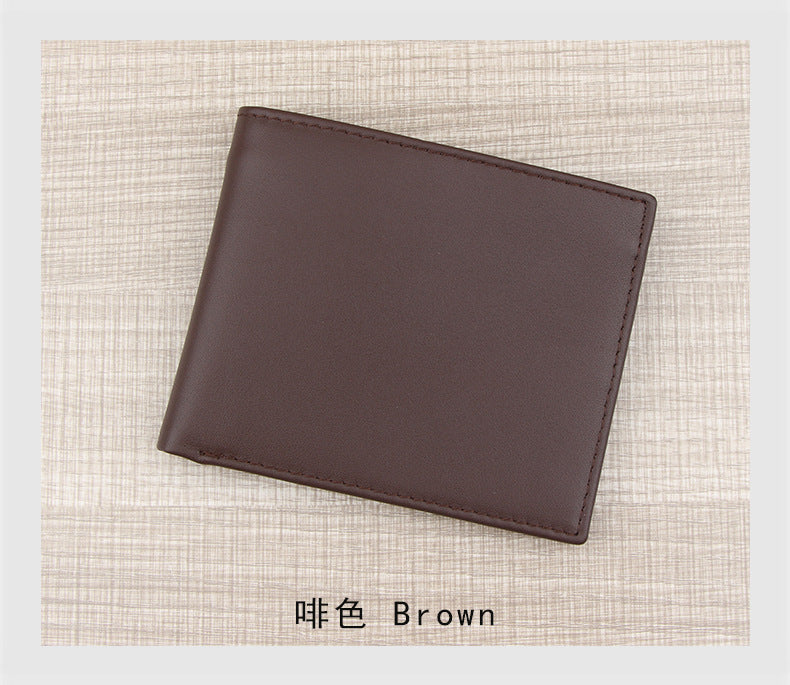 Men's wallet made of top-grain cowhide and Nappa leather, multi-card slot credit card holder, short wallet with zippered coin pocket.