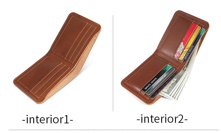 Crazy Horse Leather Short Men's Wallet, Genuine Leather with Multiple Card Slots, Beautiful Money Wallet