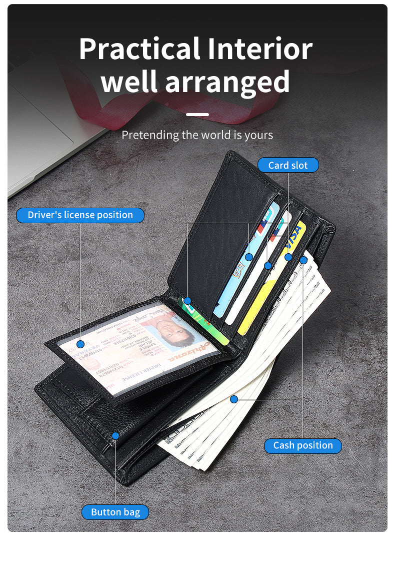 Genuine Leather Wallet for Men, Multi-Card Slot Top-Grain Cowhide, Stylish Short Genuine Leather Coin Purse Wallet