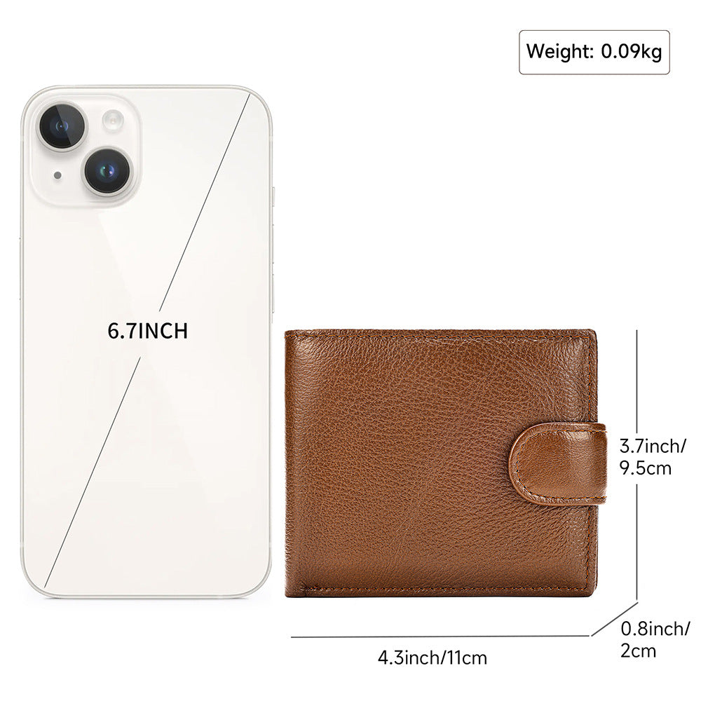 Men's wallet with multiple card slots, casual coin purse, retro genuine leather wallet, large capacity.