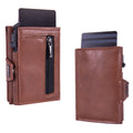 RFID anti-theft leather card holder, men's multi-card slot aluminum alloy automatic pop-out card holder.