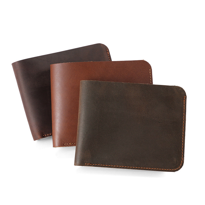 Crazy Horse Leather Short Men's Wallet, Genuine Leather with Multiple Card Slots, Beautiful Money Wallet