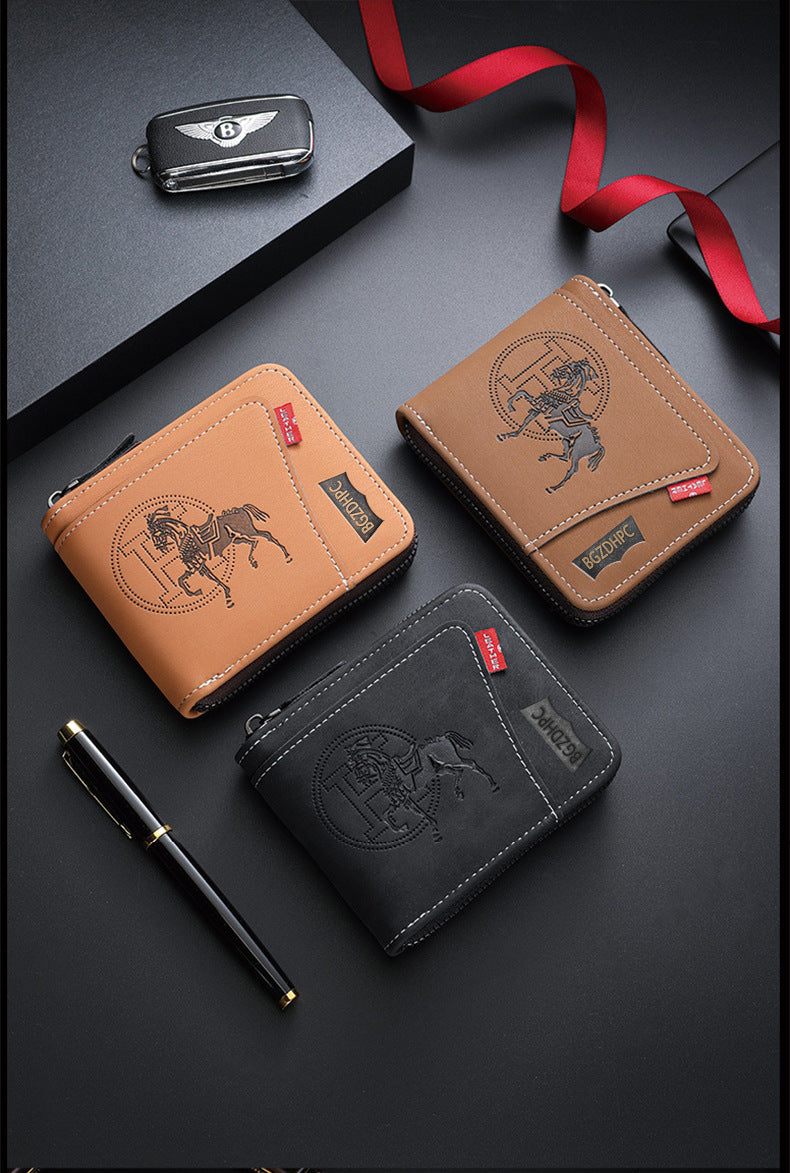 Men's Short Wallet, European and American Style, Multifunctional Wallet, Zipper Buckle, Card Holder, Wholesale, Credit Card