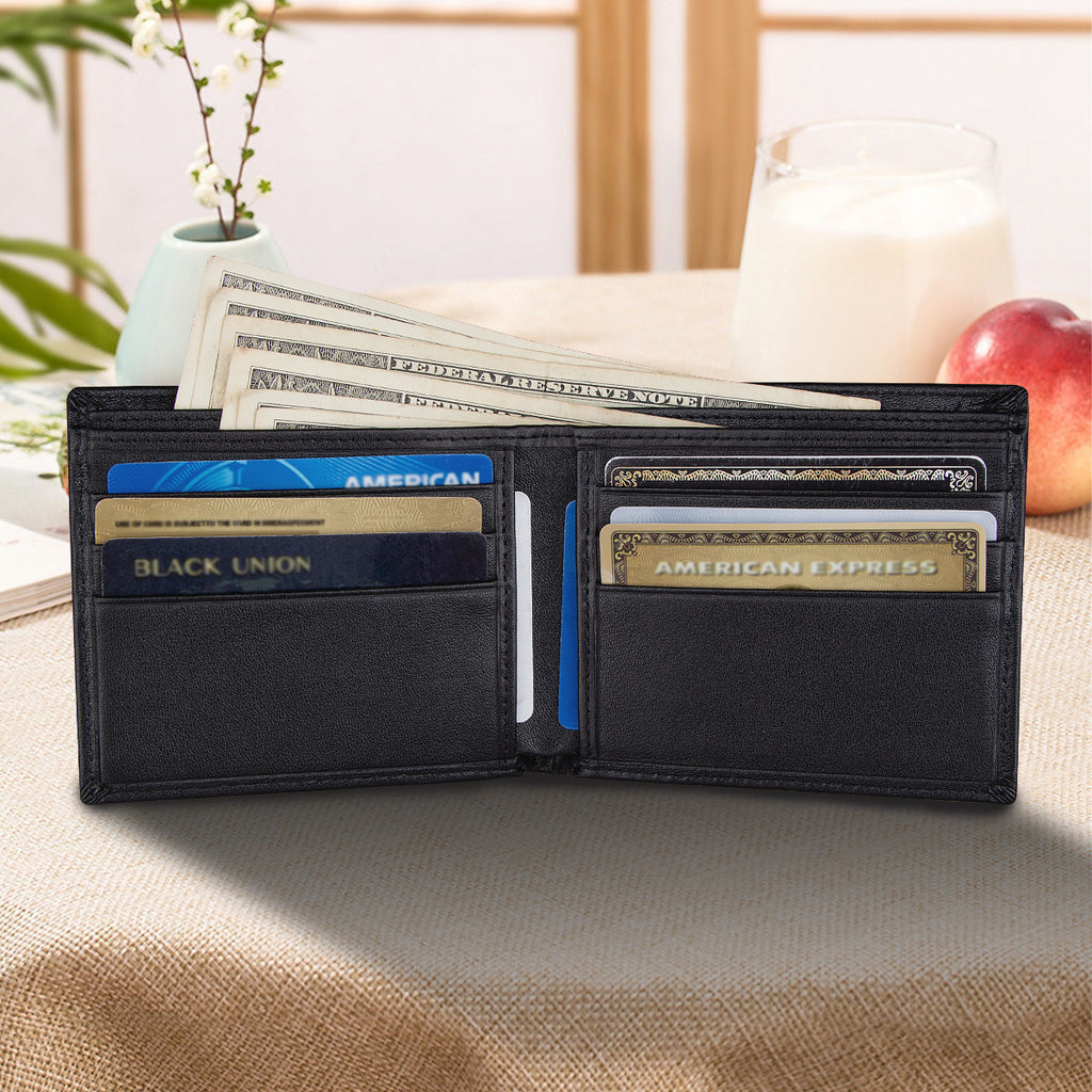 Men's wallet made of top-grain cowhide and Nappa leather, multi-card slot credit card holder, short wallet with zippered coin pocket.