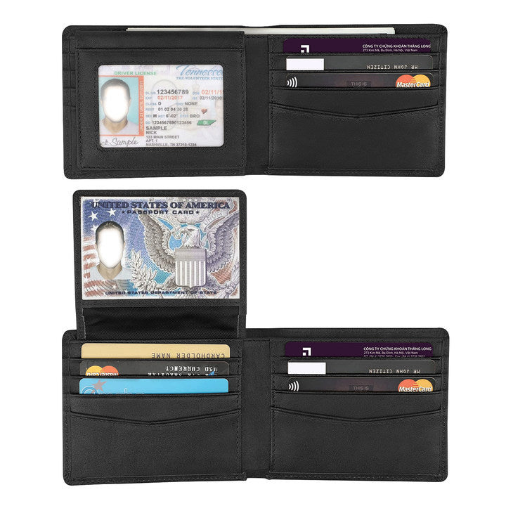 Men's wallet, RFID anti-theft, business style, multi-card slot, short tri-fold design.