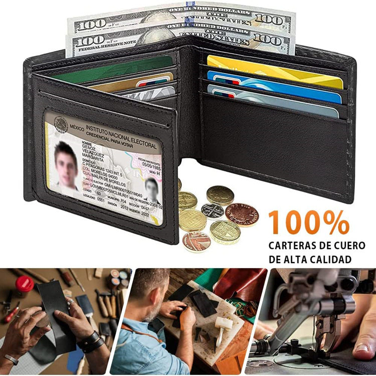 Men's Carbon Fiber RFID Multi-Card Slot Tri-Fold Loose-Leaf Wallet, Patchwork Wallet