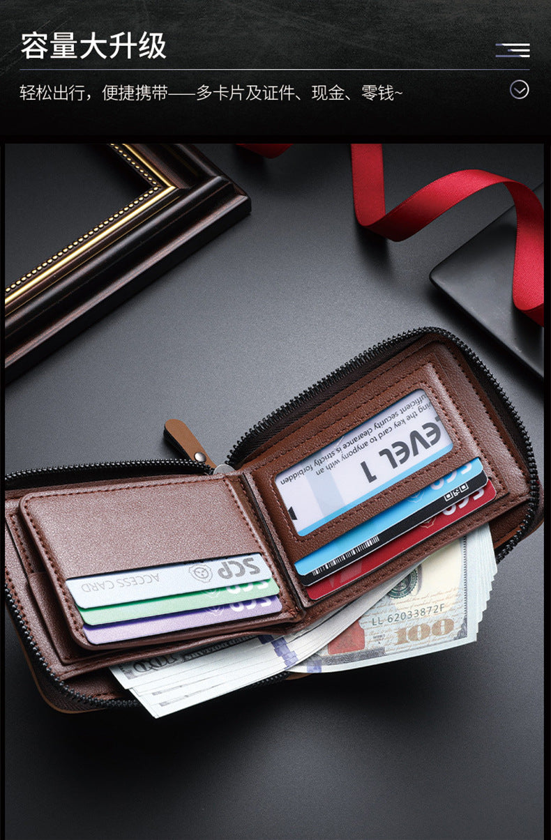 Men's Short Wallet, European and American Style, Multifunctional Wallet, Zipper Buckle, Card Holder, Wholesale, Credit Card