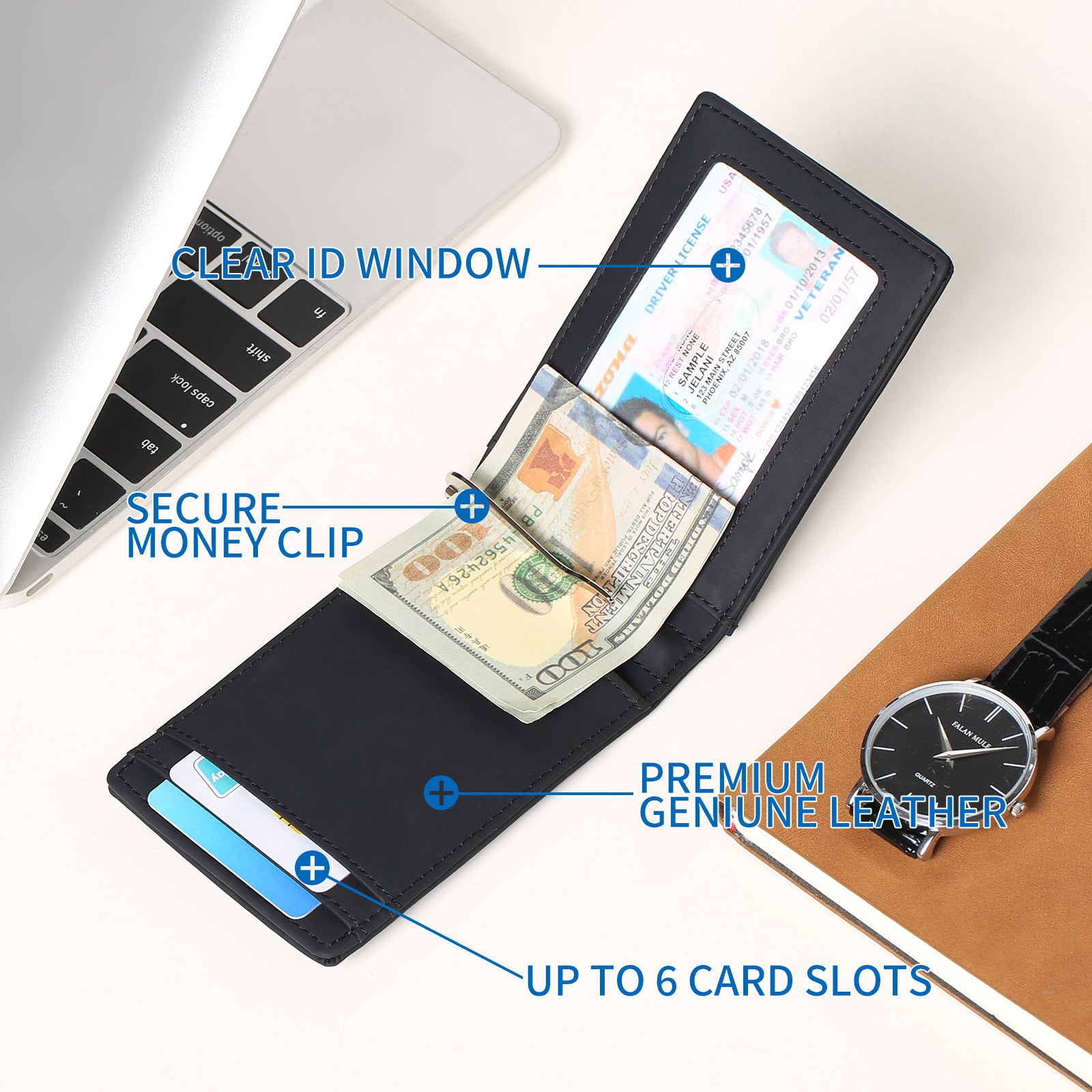 Slim Dollar Wallet-12+Genuine Leather