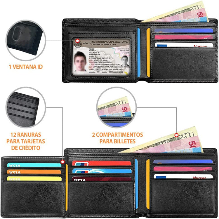 Men's Carbon Fiber RFID Multi-Card Slot Tri-Fold Loose-Leaf Wallet, Patchwork Wallet