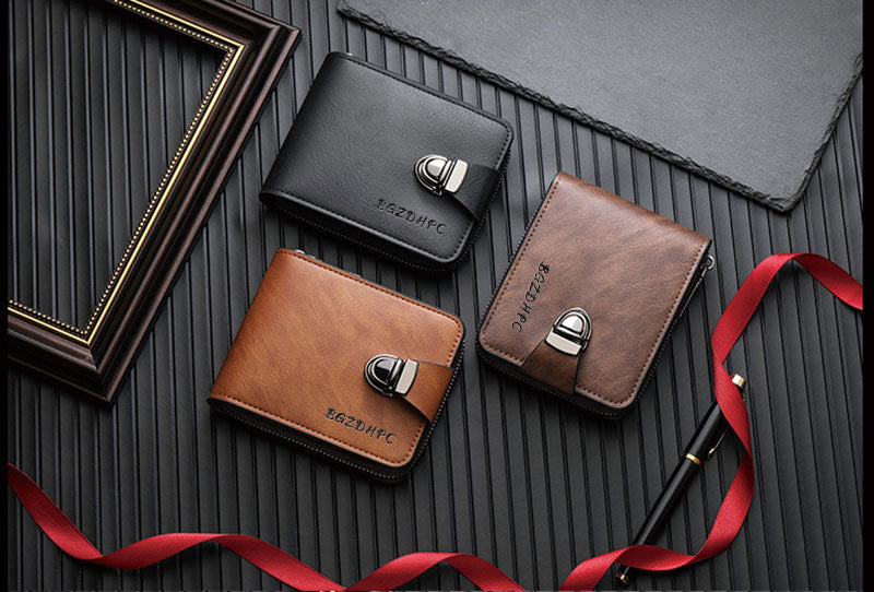 Men's Short Wallet, European and American Style, Multifunctional Wallet, Zipper Buckle, Card Holder, Wholesale, Credit Card