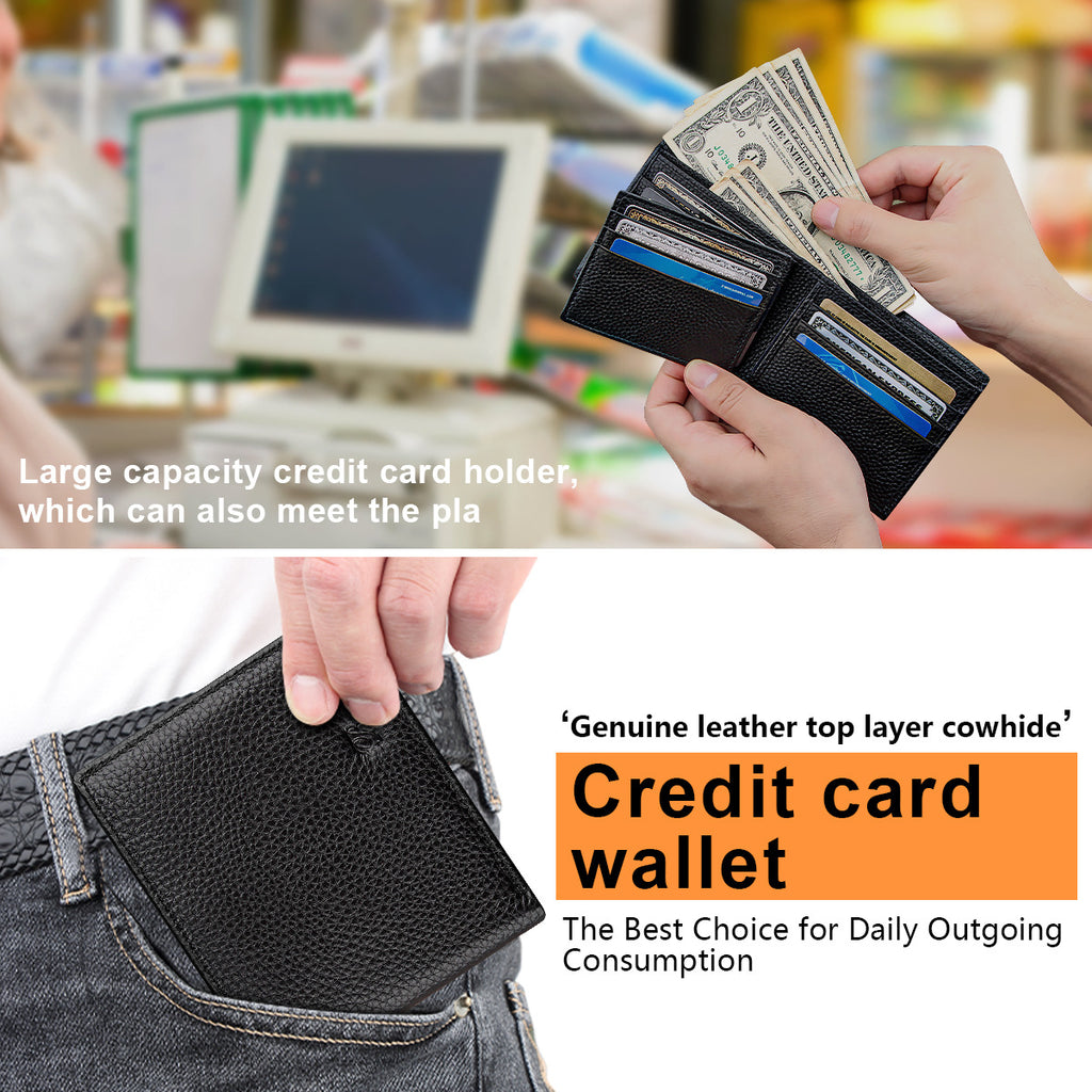 Genuine Leather Wallet for Men, Multi-Card Slot Top-Grain Cowhide, Stylish Short Genuine Leather Coin Purse Wallet