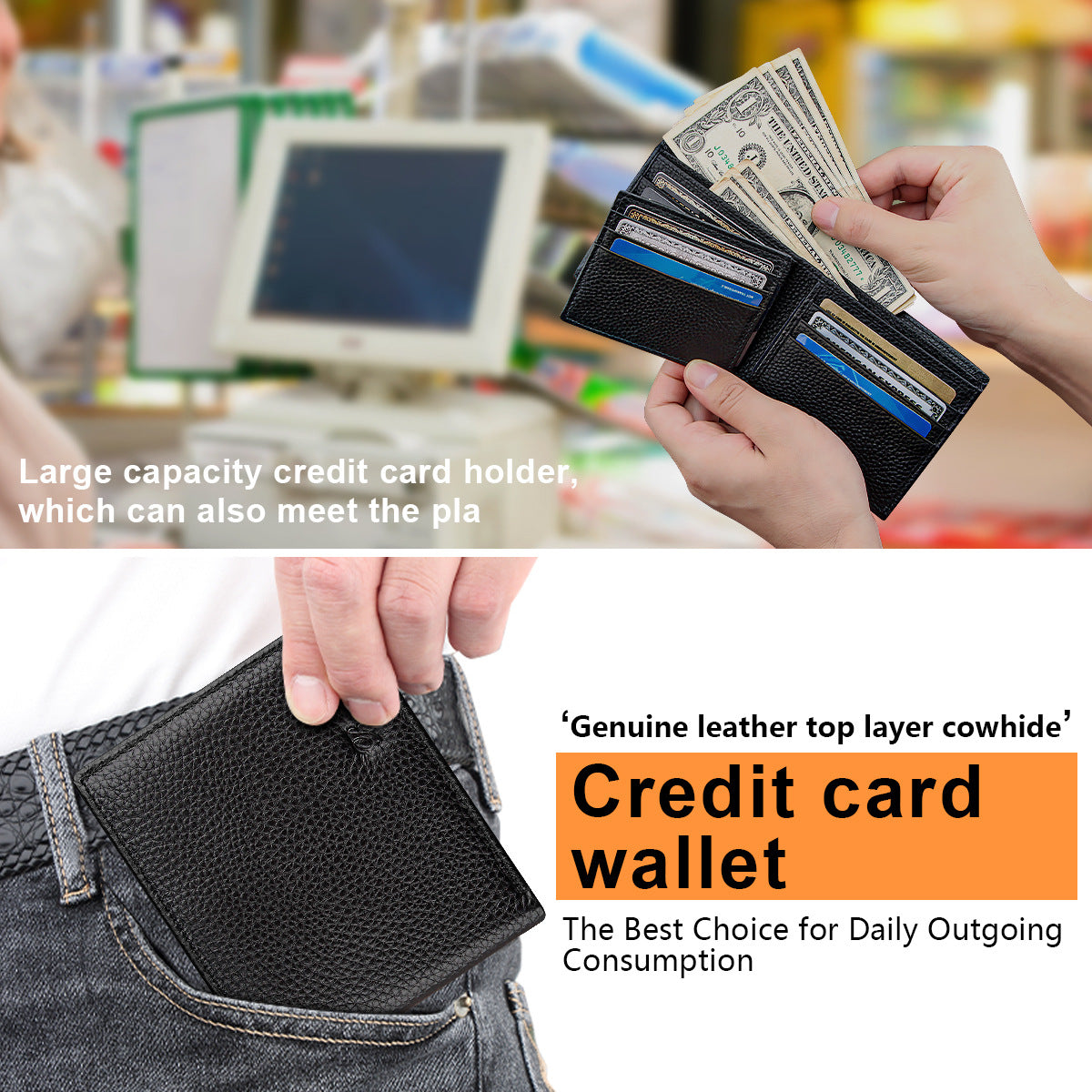 Genuine Leather Wallet for Men, Multi-Card Slot Top-Grain Cowhide, Stylish Short Genuine Leather Coin Purse Wallet