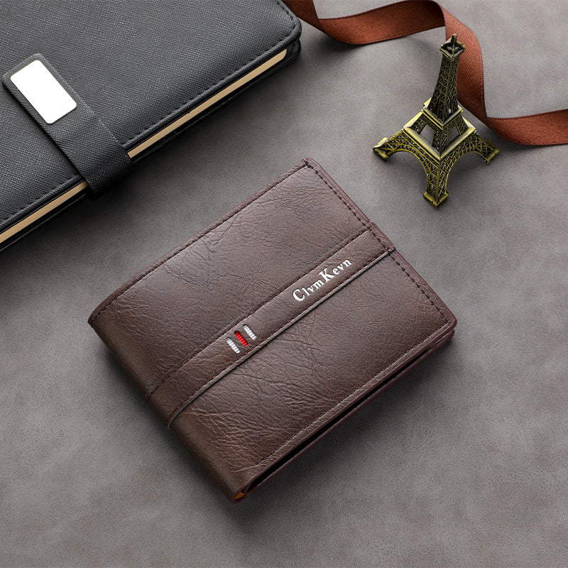 Men's Short PU Wallet, Simple and Stylish for Young Men, Multi-Card Slot Wallet