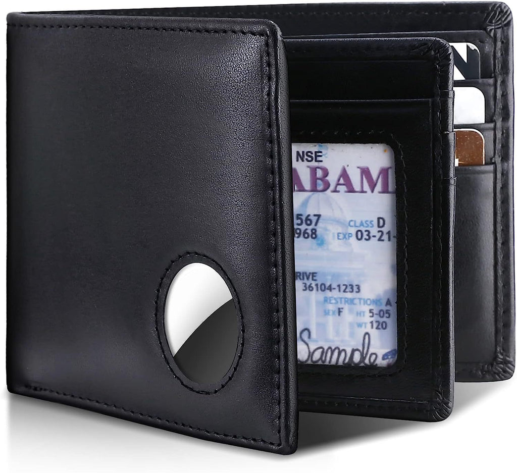 Airtag genuine leather card holder/wallet for men, RFID anti-theft card holder, European and American style.