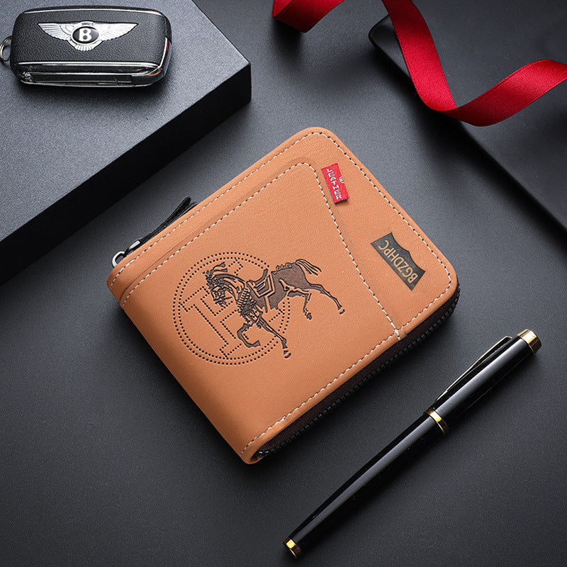 Men's Short Wallet, European and American Style, Multifunctional Wallet, Zipper Buckle, Card Holder, Wholesale, Credit Card