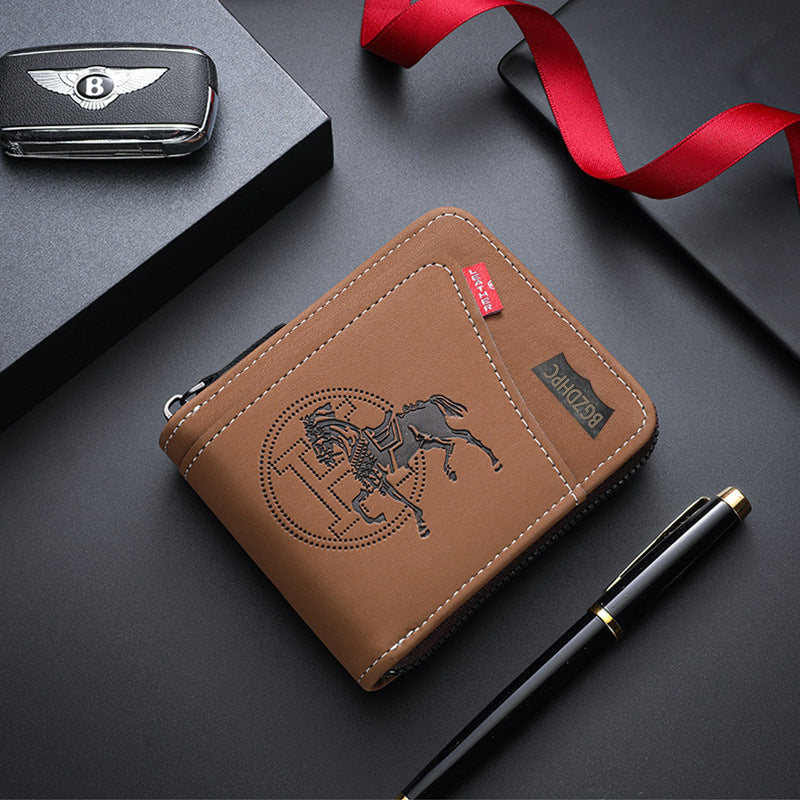 Men's Short Wallet, European and American Style, Multifunctional Wallet, Zipper Buckle, Card Holder, Wholesale, Credit Card