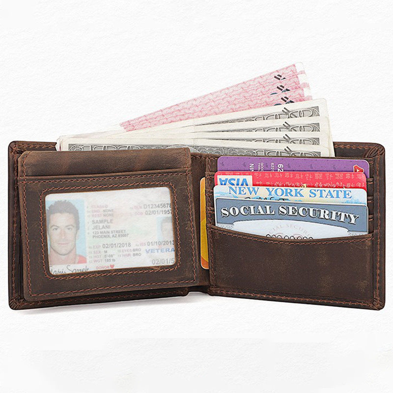 Retro-style wallet, popular multi-card slot men's genuine leather wallet, vintage top-grain cowhide card holder