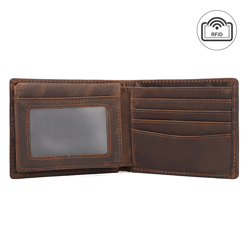 Retro-style wallet, popular multi-card slot men's genuine leather wallet, vintage top-grain cowhide card holder
