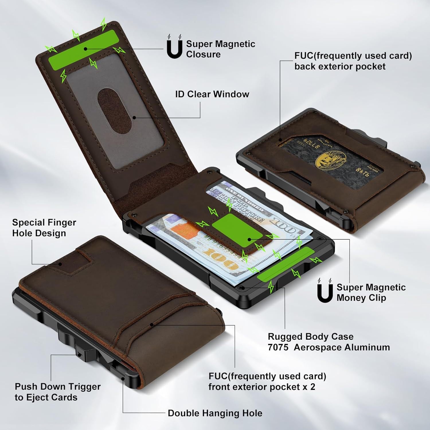 Metal card holder with RFID anti-theft function, suitable for European and American markets, made of aluminum alloy.