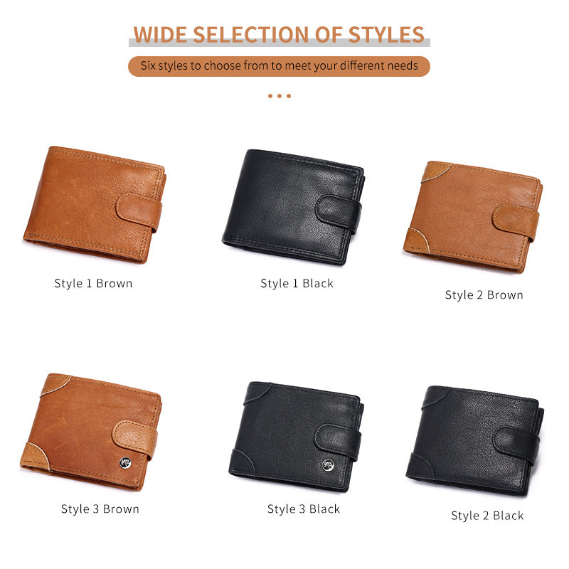 RFID anti-theft men's wallet, cowhide multi-functional wallet, European and American style casual wallet