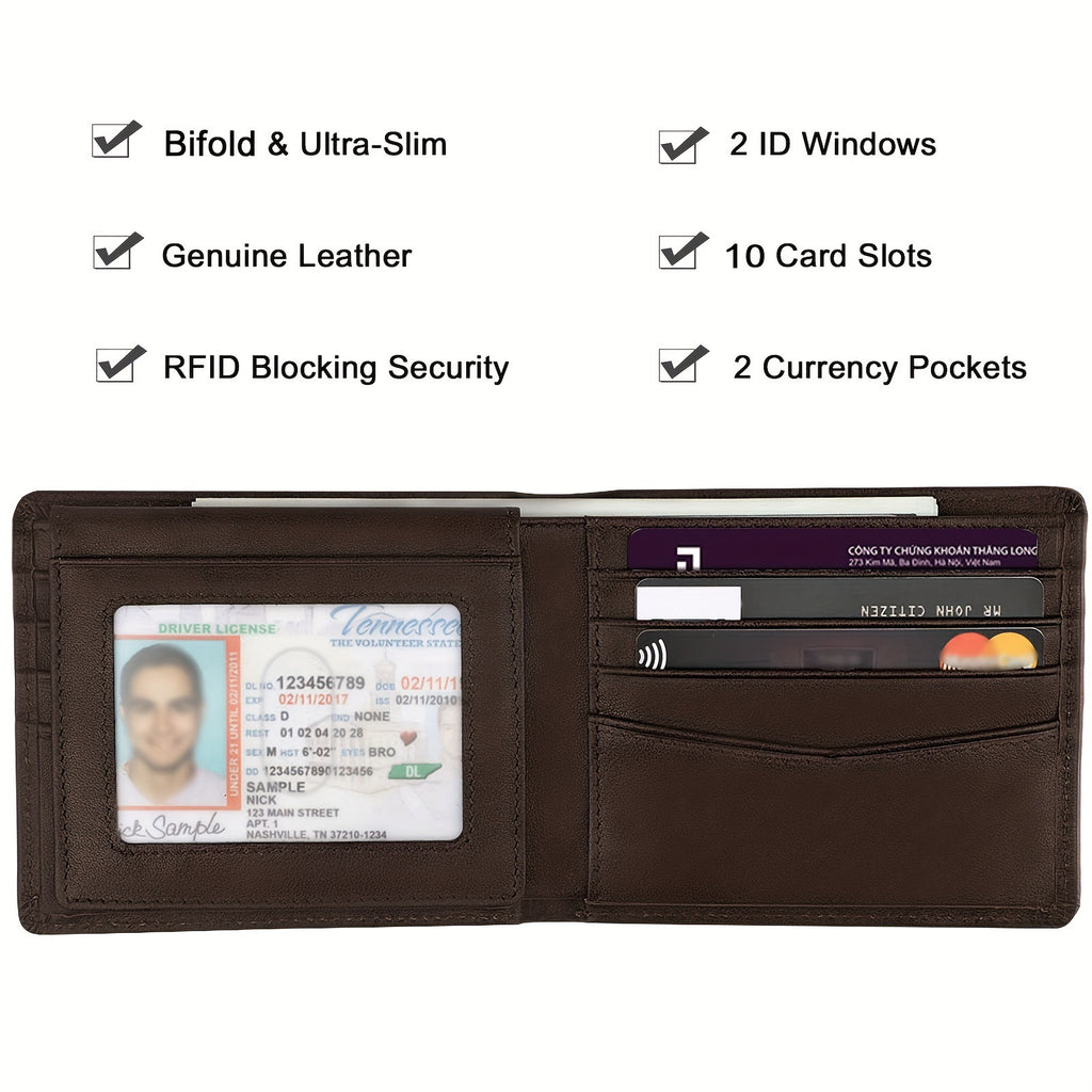 Men's wallet, RFID anti-theft, business style, multi-card slot, short tri-fold design.