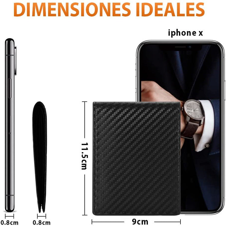 Men's Carbon Fiber RFID Multi-Card Slot Tri-Fold Loose-Leaf Wallet, Patchwork Wallet