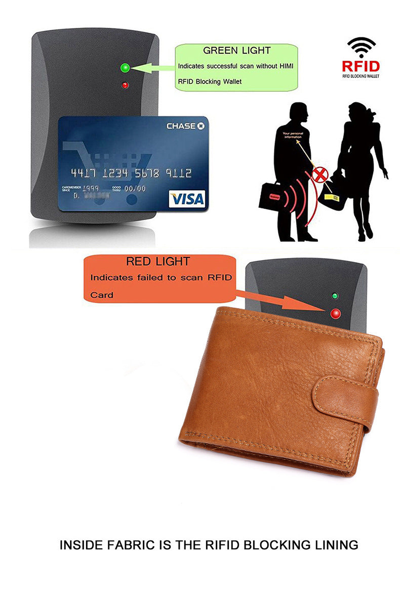 RFID anti-theft men's wallet, cowhide multi-functional wallet, European and American style casual wallet