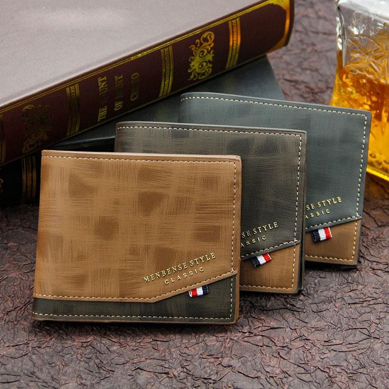 Luxury ultra-thin retro PU leather folding wallet for men, with credit card compartment and retro coin purse.